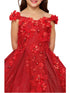 Bliss Little Girls Red 3D Floral Applique Off Shoulder Ball Gown 2-6 - SophiasStyle.com